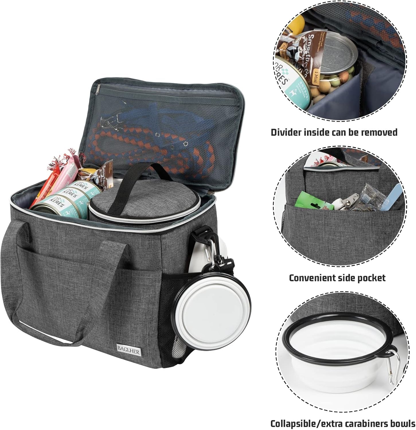 Dog Travel Bag Backpack Pet Supplies Backpack Pet Accessories Storage Bag 5-Piece Set with Shoulder Strap 2 Lined Pet Food Containers 4 Foldable Feeding Bowls Essential Kit for Pet Travel