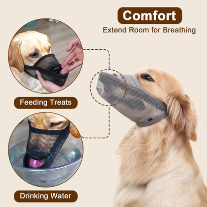 Nylon Dog Muzzle for Small Medium Large Dogs Dachshund Beagle Poodle Labrador, Air Mesh Breathable and Drinkable Pet Mouth Guard for Anti-Biting Chewing Scavenging(S, Grey)