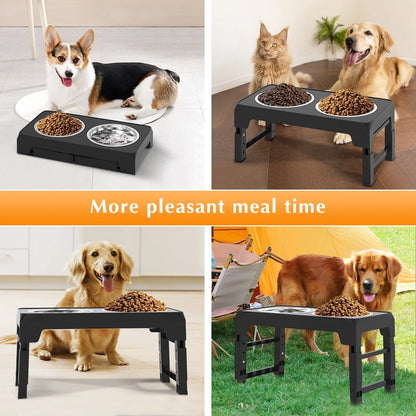 Elevated Dog Bowls Stand with 2 Thick 42Oz Stainless Steel Dog Food Bowls, Raised Dog Bowls 5 Heights Adjustable for Small Medium and Large Dogs, Cats