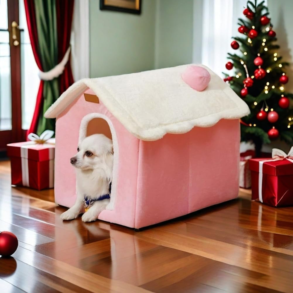 Dog House Indoor Memory Sponge, Foldable Dog House Kennel Bed Mat with Cushion for Small Medium Large Dogs Cats, Winter Warm Cat Nest Puppy Cave Sofa Pet Products (Pink, S)