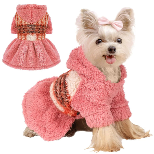 Dog Sweater Dresses for Small Dogs Girl Winter Dog Dress Sweater Fleece Warm Puppy Hoodie Pet Festival Outfits Apparel Clothing Dog Clothes Outfits for Chihuahua Yorkie Skirt (X-Small B-Pink)