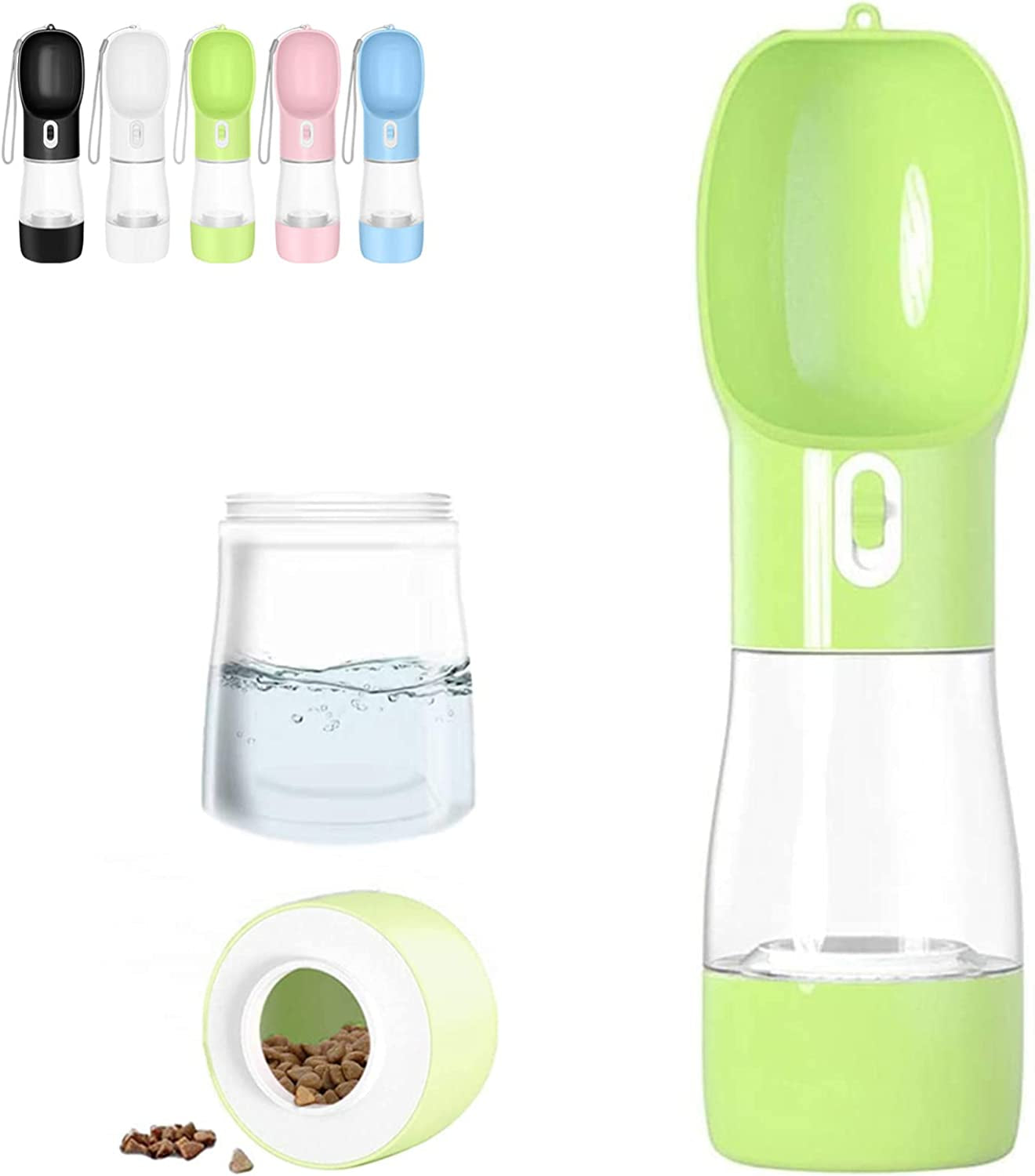 Outdoor Dog Water Bottle Dispenser - Leak Proof Water Bottle for Dogs on the Go with Food Container Multifunctional Travel Dog Water Bottle（Green）