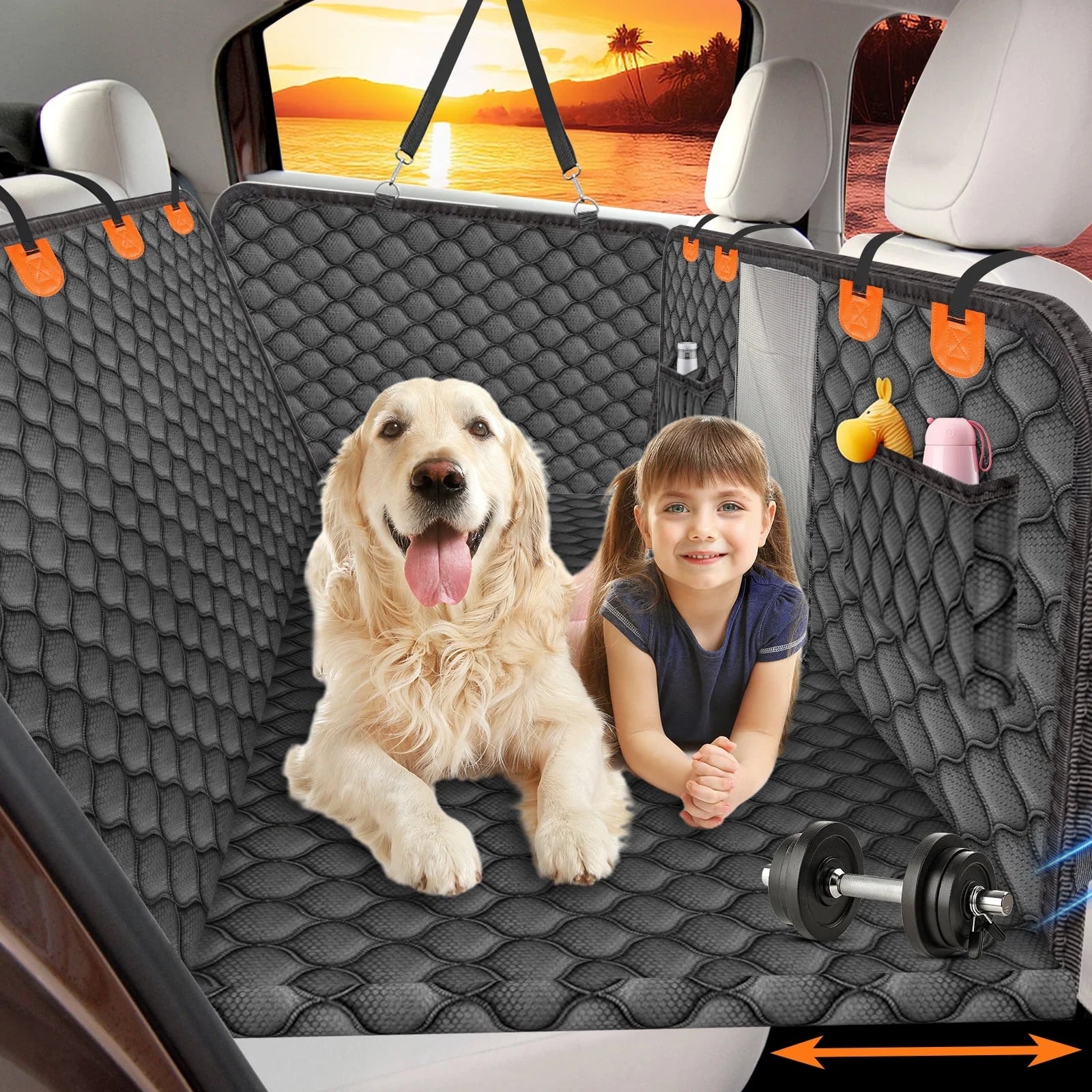 Hard Bottom Dog Car Seat Cover for Back Seat Dog Hammock Non-Slip Waterproof Back Seat Extender for Car Truck, Vehicle SUV, Tesla