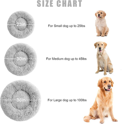 Calming Dog Bed Cat Bed, Washable round Dog Bed - 23/30/36 Inches Anti-Slip Faux Fur Donut Cuddler Cat Bed for Small Medium Large Dogs - Fits up to 25/45/100 Lbs - Waterproof Bottom