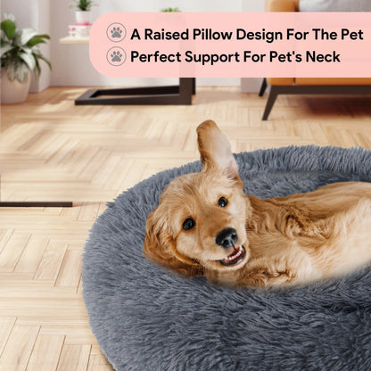 24" Calming Dog Bed for Medium Small Dogs, Donut Machine Washable Pet Bed, Anti-Anxiety Cuddler Cozy Soft Cat Bed