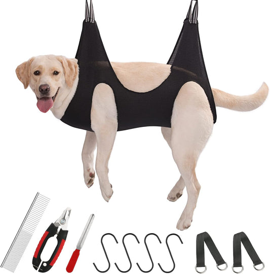 Pet Dog Grooming Hammock Harness for Large Dogs, Dog Sling for Grooming, Dog Hammock Restraint Bag with Nail Clippers/Trimmer, Nail File, Pet Comb,Ear/Eye Care