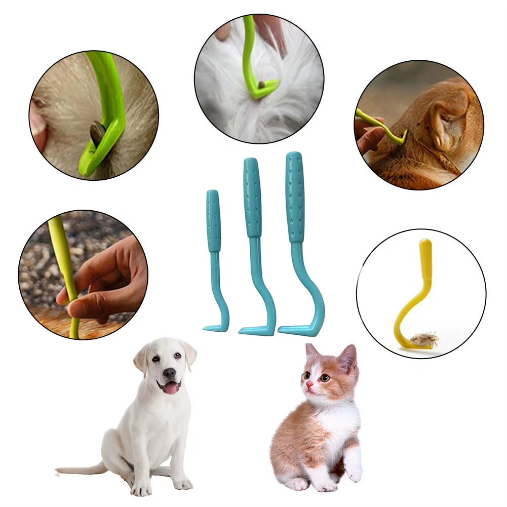 3Pcs Pet Tick Twist Remover Hook Picker Flea Scratching Extractor Cat Dog Grooming Productmite Tool Tweezers Comb Louses Pliers