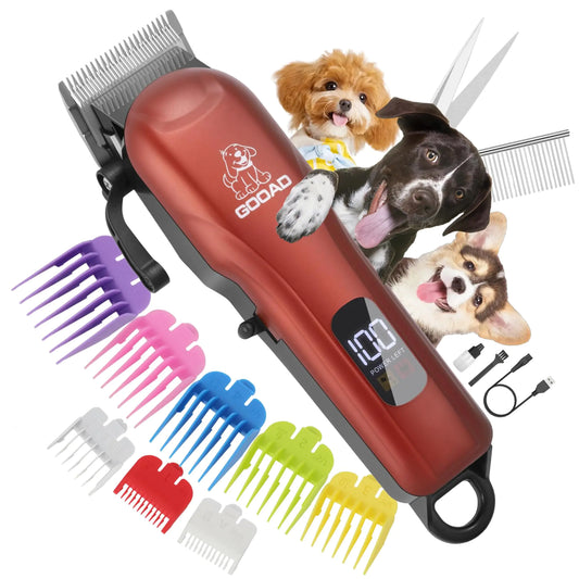 Gooad Dog Clippers for Grooming CordlessLow Noise Electric QuietRechargeable Pet Hair Clippers for Thick Coats Dog Trimmer Grooming Kit Shaver for Small and Large Dogs CatsRed