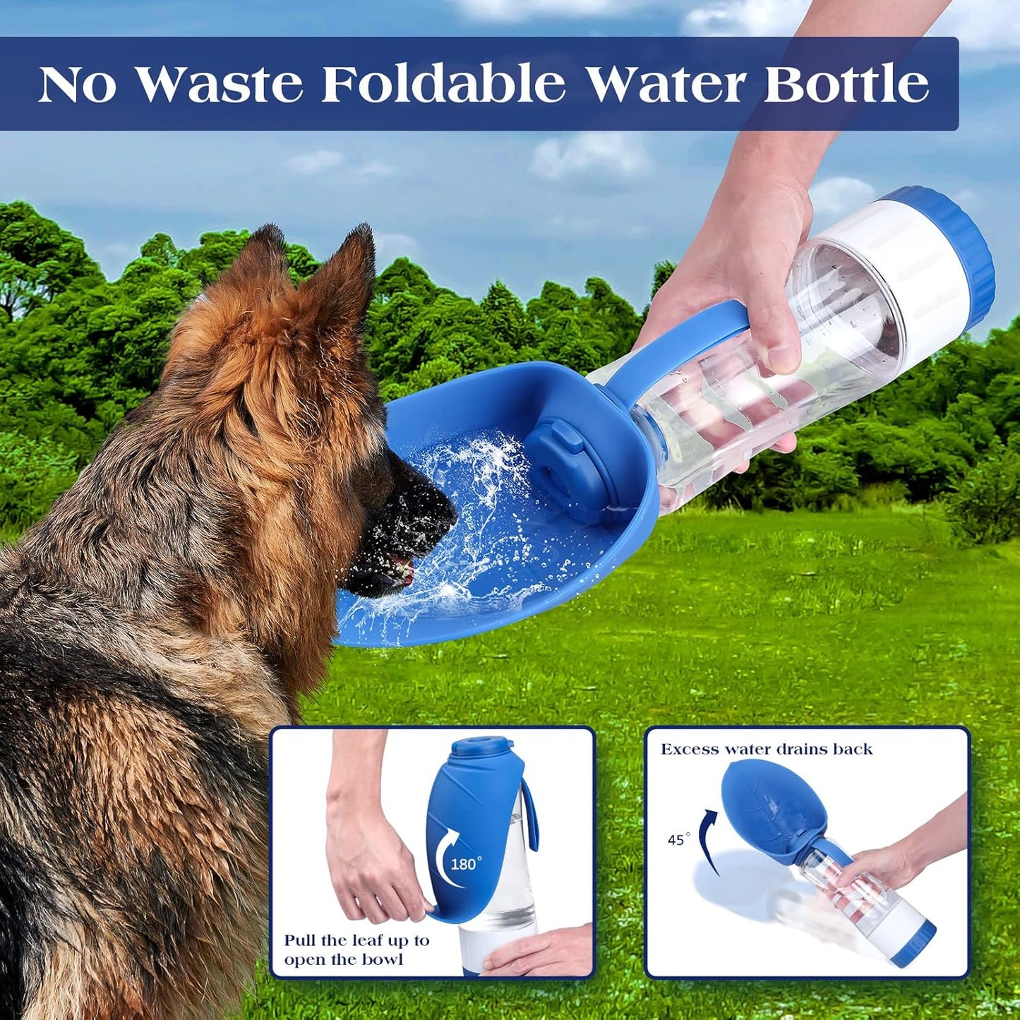 Dog Water Bottle, Pet Water Bottle with Food Container, Portable Dog Drinking Bottle Cup Dispenser for Outdoor Walking, Hiking, Travel Large Blue