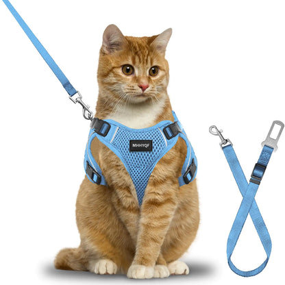 Cat Harness Cat Harness and Leash for Walking Escape Proof Soft Adjustable Vest Harnesses for Cats Easy Control Breathable Reflective Strips Harness Kitten Harness and Leash Set Blue S