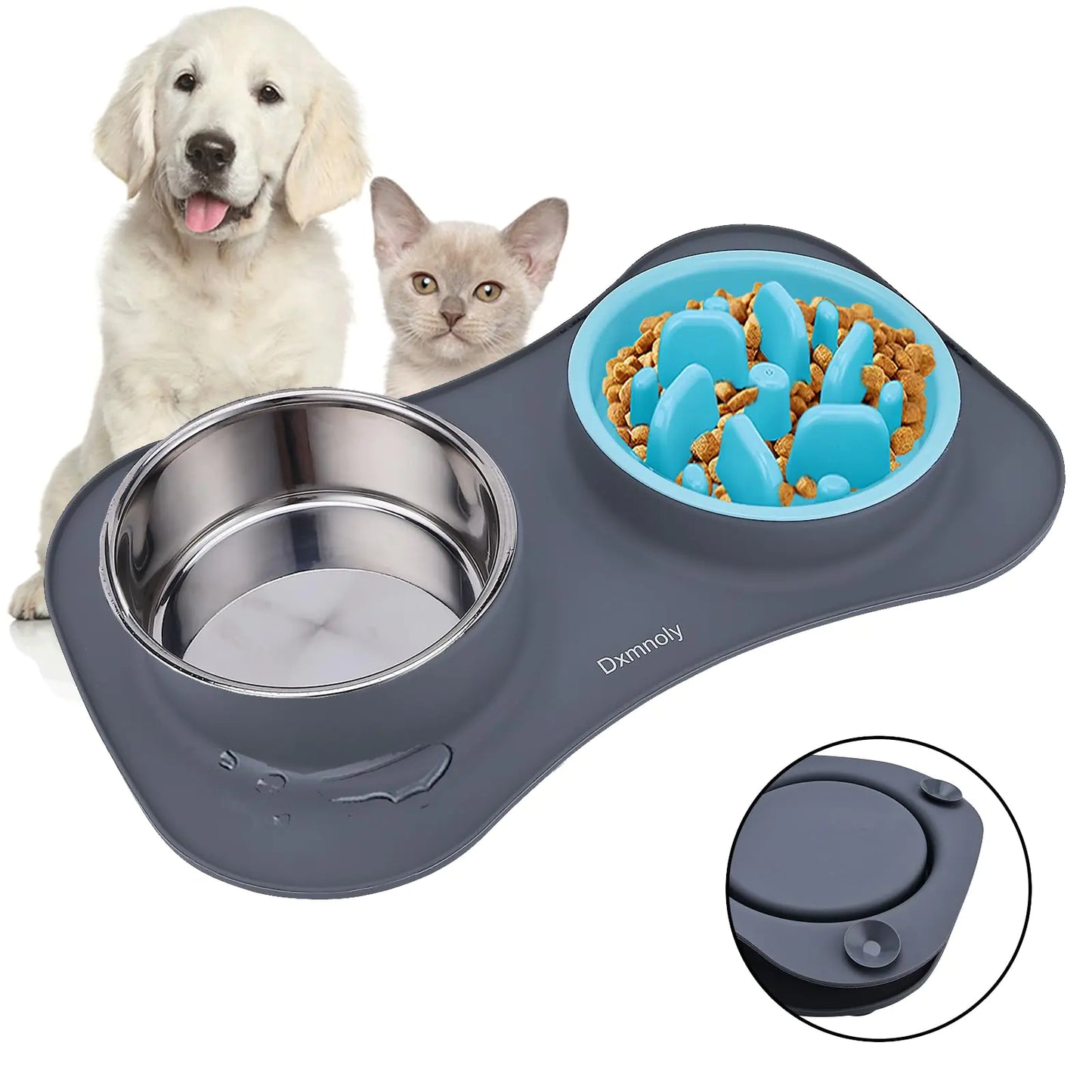 Slow Feeder Dog Bowls Anti-Choking Puzzle Food Bowl Anti-Slip Interactive Slow Feeding Dishes Bloat Stop Maze Slow Feeding Dog Bowl with Silicone Mat for Medium Small Dogs or Pet Grey