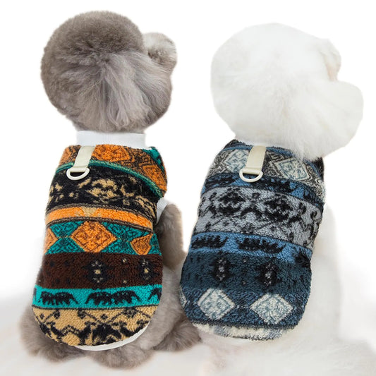 JOUHOI Pet Pullover Dog Sweater Ethnic Winter Puppy Clothes for Small Dogs Cats Warm Dog Knitwear Outfits Doggy Knitted Clothing with D-Ring 2 Pack Khaki Grey Medium