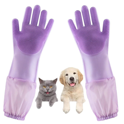 Dog Washing Gloves Pet Grooming Gloves with Soft Brushes Bathing and Massaging for Dogs and Cats Silicone Heat Resistant Cleaning Gloves with High-Density Teeth (Purple)