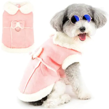 Zunea Dog Winter Coats for Small Dogs Cats Shearing Fleece Dog Jacket Coat with D-Ring Cute Puppy Clothes with Bow Soft Warm Fleece Vest Clothing Windproof Cold Weather Pet Chihuahua Apparel Pink L