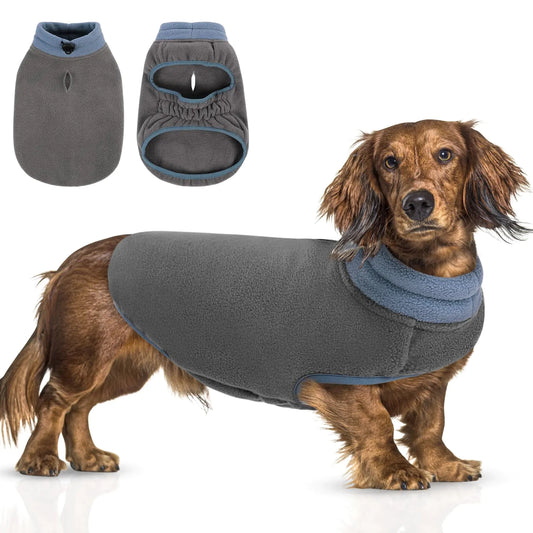 Queenmore Dog Sweater Soft Fleece Vest Pullover Dog Jacket with Elastic Stretchable Warm Winter Dog Coats Cold Weather Doggy Dachshund Sweaters for Small Dogs Cats Boy or Girl (Grey L)