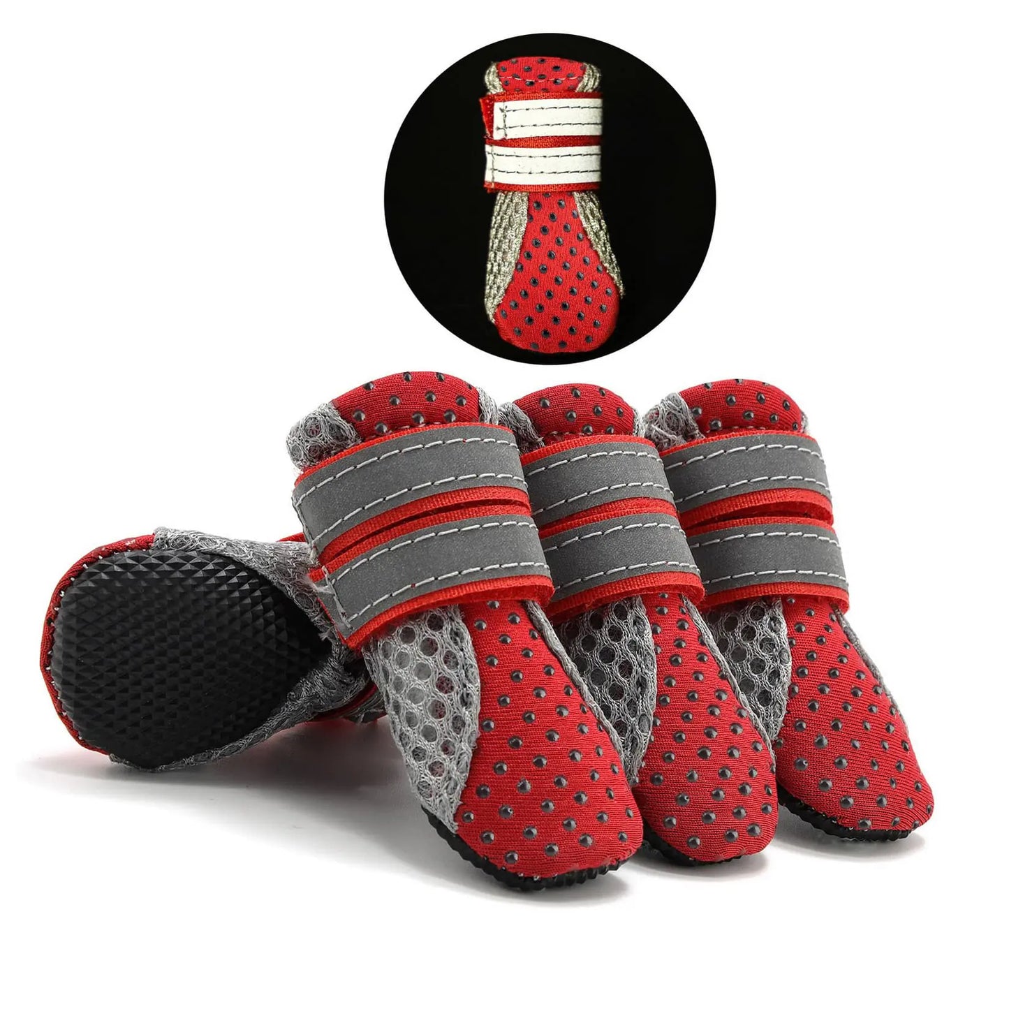 Zunea Dog Boots for Hot Pavement Summer Breathable Soft Mesh Paw Protectors Puppy Small Dog Shoes with Adjustable Safe Reflective Strap and Rugged Anti-Slip Sole for Hiking Running Red XL