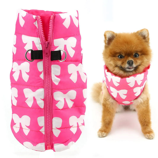 SMALLLEE_LUCKY_STORE Pet Water Resistant Winter Jacket Vest with D-Ring for Small Dog Cat Zip-up Padded Puppy Coat Chihuahua Yorkie Kitten Warm Clothes Hot-Pink XL