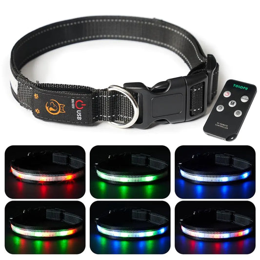 Tolopu LED Dog Collar with Remote Control Light Up Dog Collar Adjustable USB Rechargeable Super Bright Safety Light Glowing Collars for Dog (Medium Black)