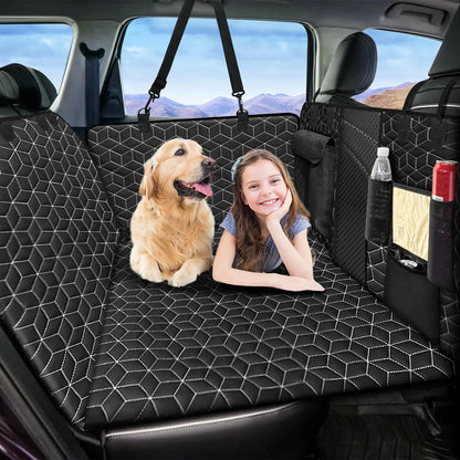 Bolpetizo Back Seat Extender for Dogs-Large Space Dog Car Seat Cover Hard Bottom Holds 400lbs Sturdy Backseat Extender for Dogs Waterproof Dog Hammock for Car Dog Car Bed for Car SUV Truck(Black)