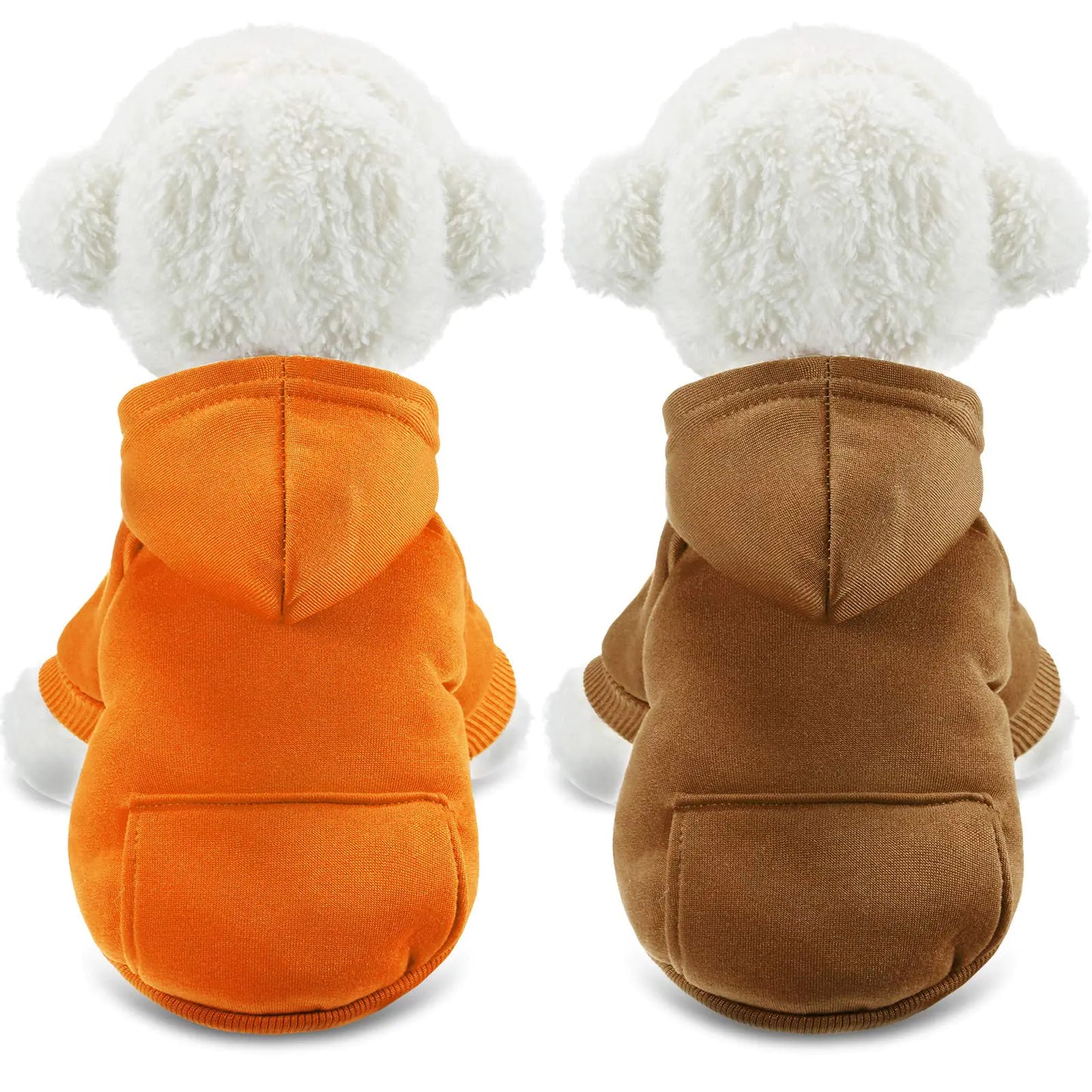 2 Pieces Winter Dog Hoodie Warm Small Dog Sweatshirts with Pocket Cotton Coat for Chihuahua Clothes Puppy Costume(MOrange Brown)