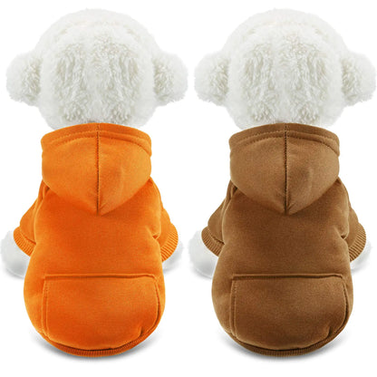 2 Pieces Winter Dog Hoodie Warm Small Dog Sweatshirts with Pocket Cotton Coat for Chihuahua Clothes Puppy Costume(MOrange Brown)