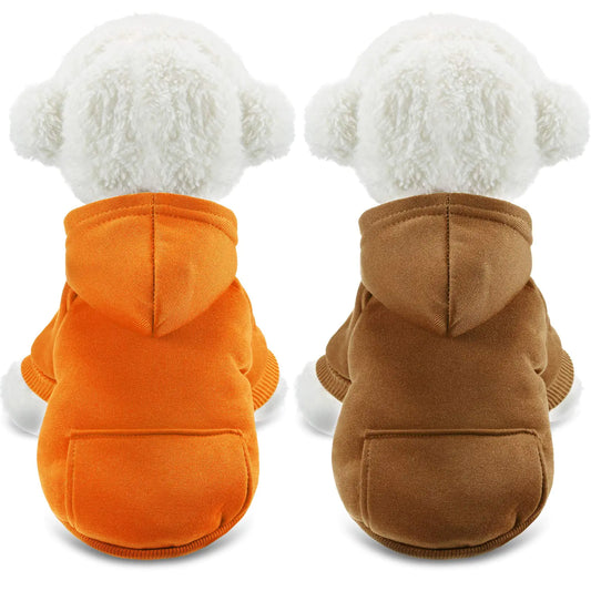 2 Pieces Winter Dog Hoodie Warm Small Dog Sweatshirts with Pocket Cotton Coat for Chihuahua Clothes Puppy Costume(MOrange Brown)