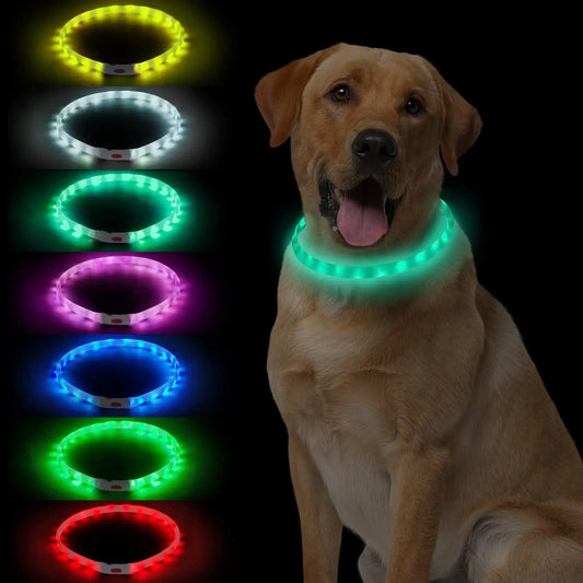 LED Multi-Color Dog Collar Rechargeable 7 Colors Changing Light Up Dog Collar Dog Lights Make Pet Visible and Safety for Night Walking，Outdoor Camping for Small Medium Large Dogs by NOVKIN