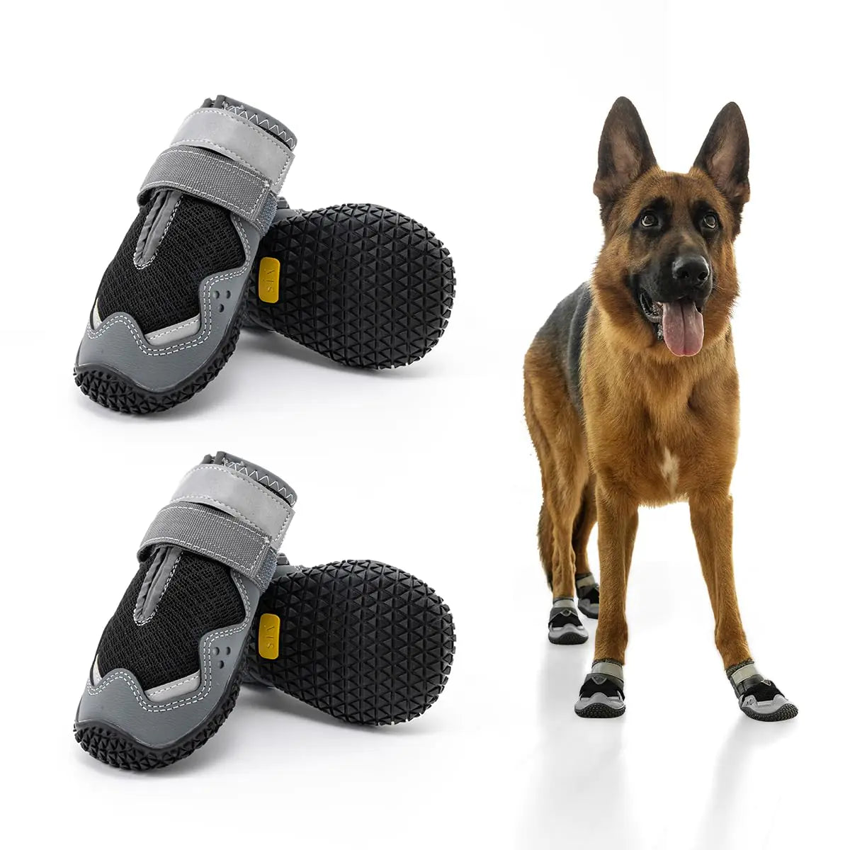 Boxxberk Breathable Dog Shoes for Large DogsAnti-Slip Dog Boots for Hot PavementWinter SnowDog Booties Paw Protector with Reflective Strap for Hardwood FloorsOutdoor Hiking(Black3")