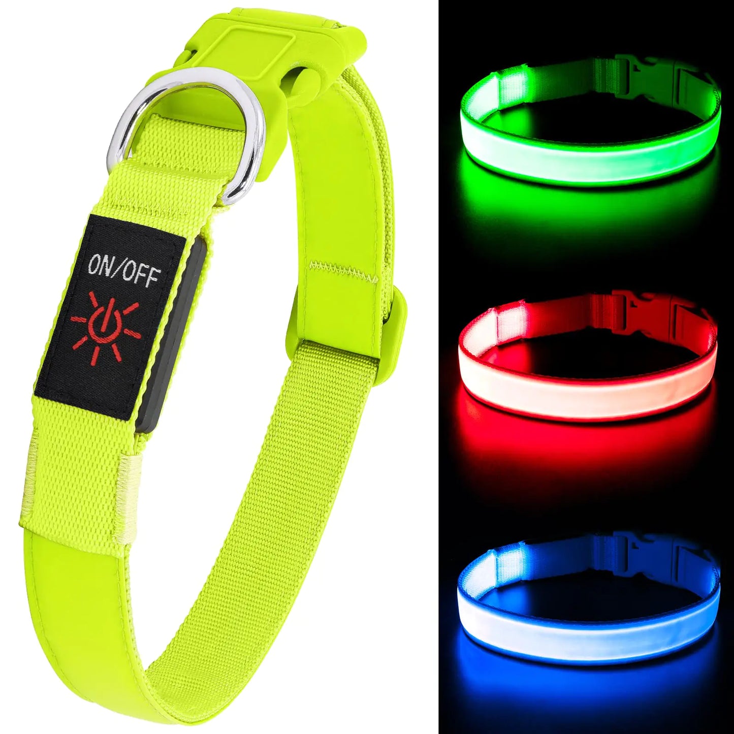 Light up Dog Collars Dlitk LED Dog Collar USB Rechargeable 1 Count Adjustable Size Lighted Dog Collar Glow Collar for Large Medium Dogs Walking at Night(M Green)