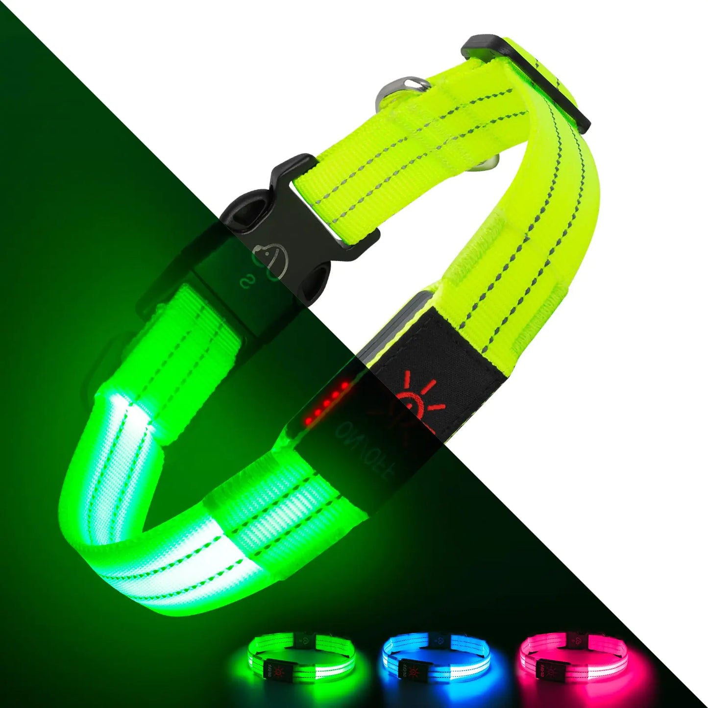 Light Up Dog Collars LED Dog Collar Light Adjustable USB Rechargeable Super Bright Safety Light Glowing in The Dark Reflective Dog Collar for Medium Large Small Dogs