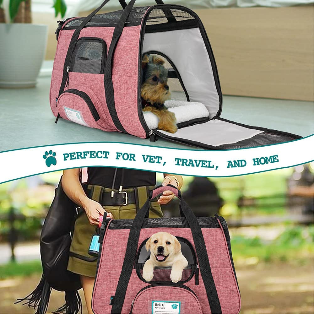 Airline Approved Soft Sided Pet Carrier for Cats and Small Dogs - Ventilated Travel Bag in Heather White and Red