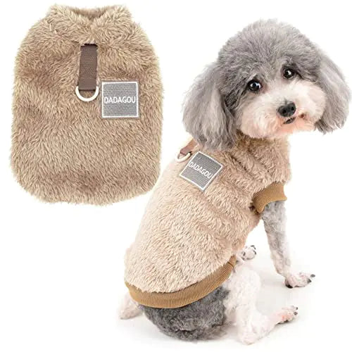 Zunea Fleece Dog Sweater Coat Winter Warm Jacket Coat for Small Dogs Soft Fuzzy Puppy Clothes with D-Ring for Harness Leash Pullover Cold Weather Pet Apparel for Chihuahua Doggy Cats Brown L