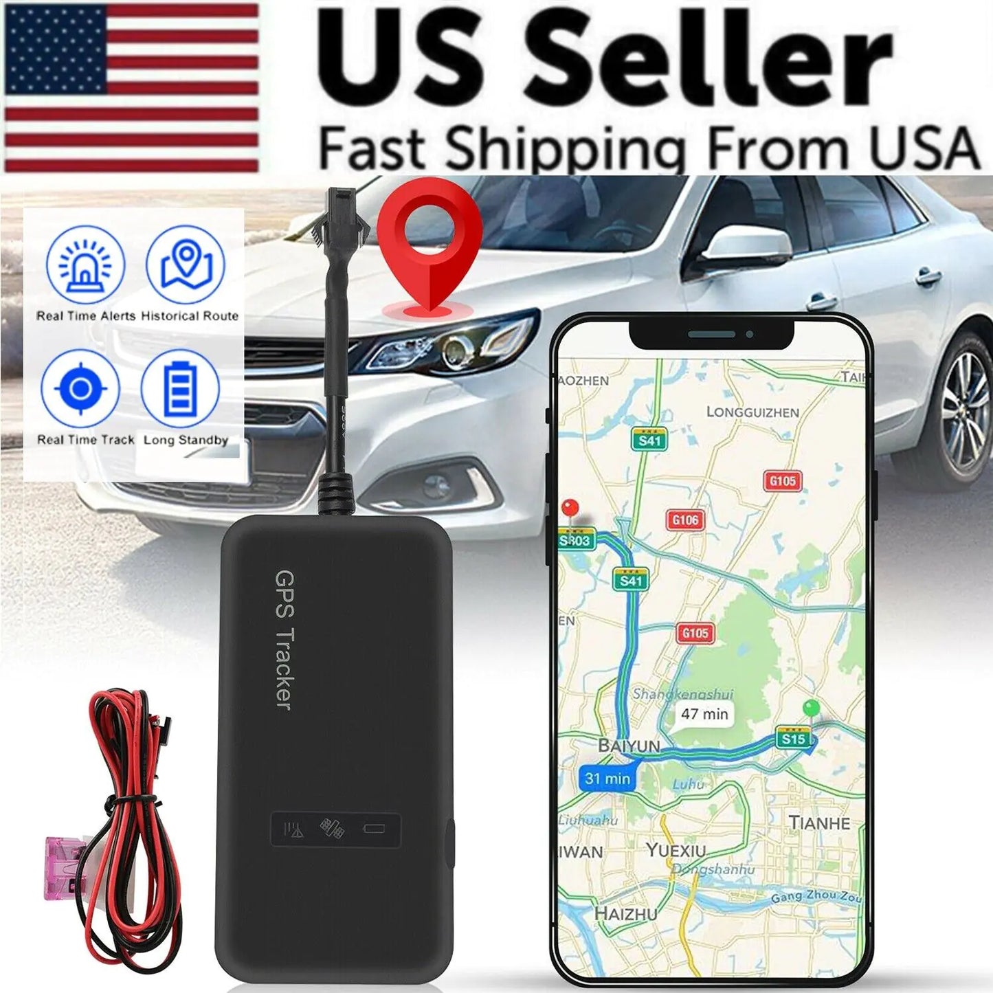 Real Time GPS Tracker Tracking Locator Device GPRS GSM Car/Motorcycle Anti Theft