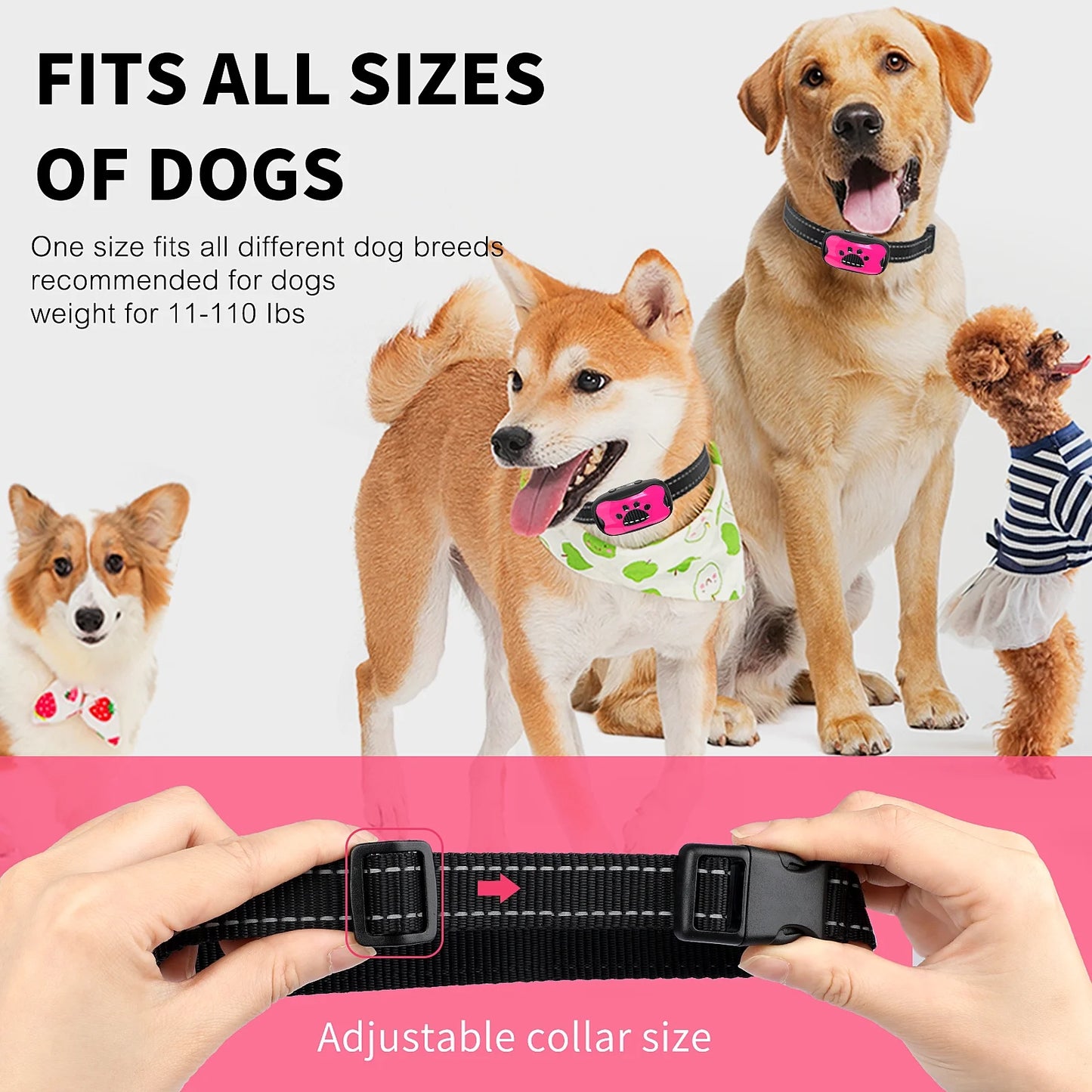 Dog Bark Collar - Humane, Rechargeable No Shock anti Barking Collar with 7 Adjustable Levels for Small Medium Large Dogs, Waterproof (Pink)