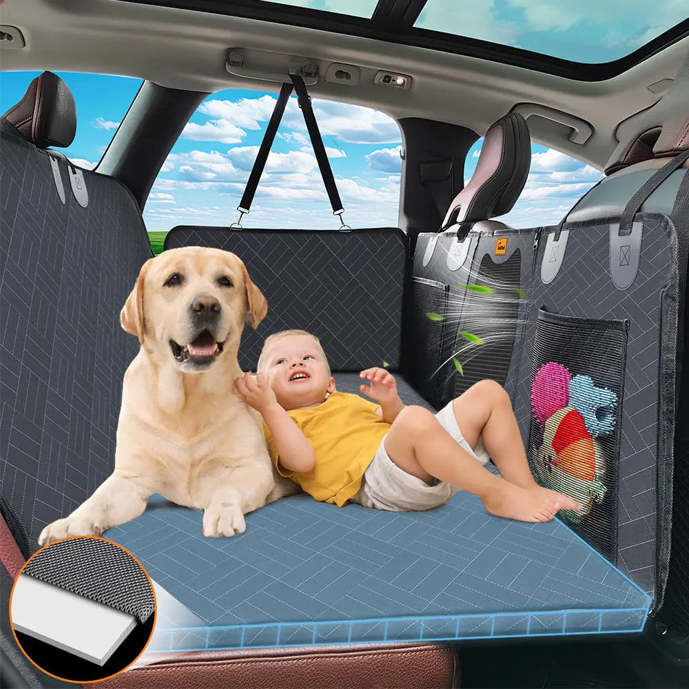 AnsFind Dog Car Seat Cover for Back Seat Upgrade Dog Backseat Extender Hard Bottom Holds 400lbs Waterproof Anti-Scratch Non-Slip Dog Hammock for Car SUV Truck Pet Back Seat Protector