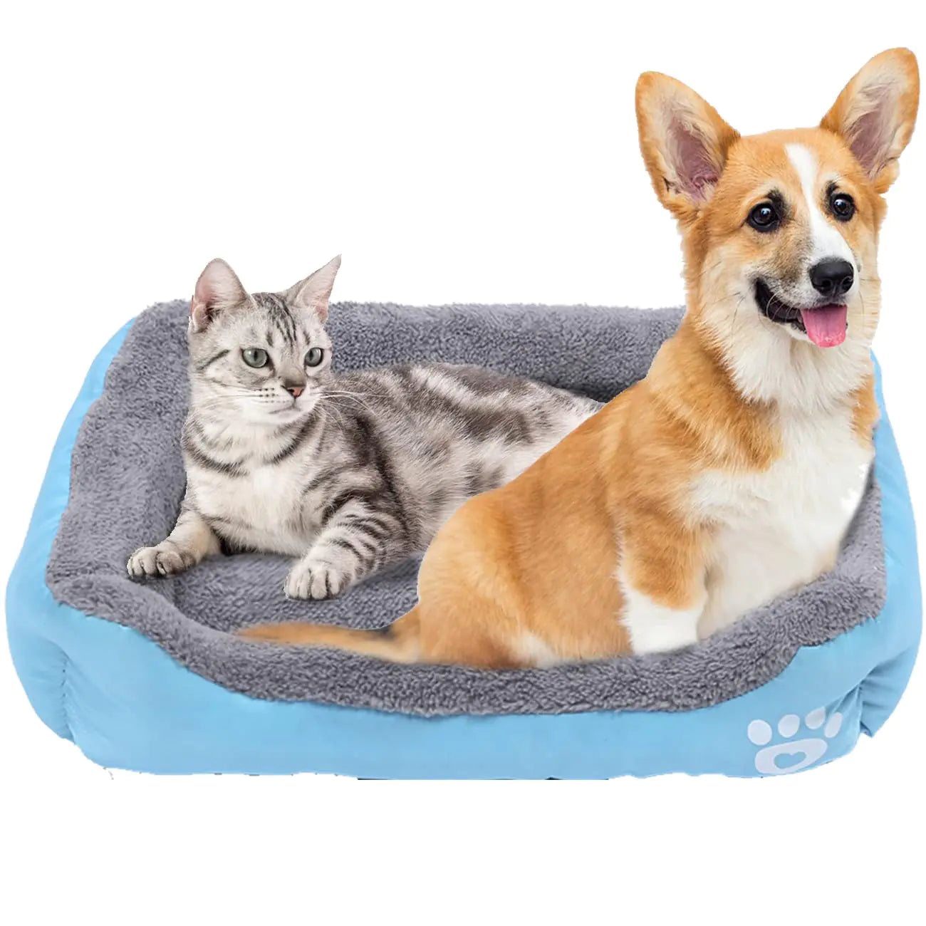 Resulzon Square Dog Cat Beds Mattress Washable Pads Room Soft Plush Faux Fur Sleeping Pet Fleece Bed Mat for Small Medium Doggy Kitten Puppy with Anti-Slip Waterproof Bottom (Blue)