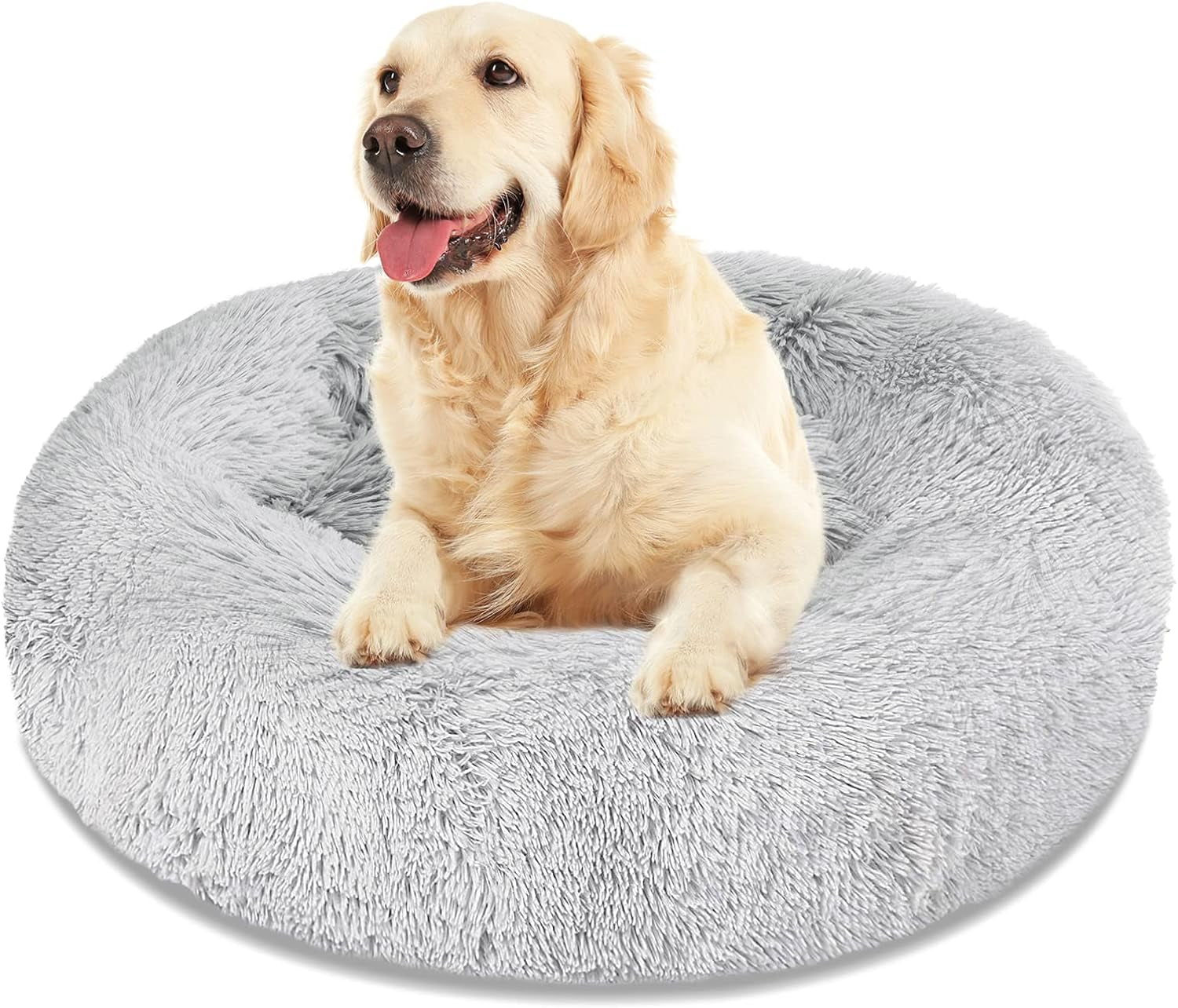 Calming Dog Bed Cat Bed, Washable round Dog Bed - 23/30/36 Inches Anti-Slip Faux Fur Donut Cuddler Cat Bed for Small Medium Large Dogs - Fits up to 25/45/100 Lbs - Waterproof Bottom