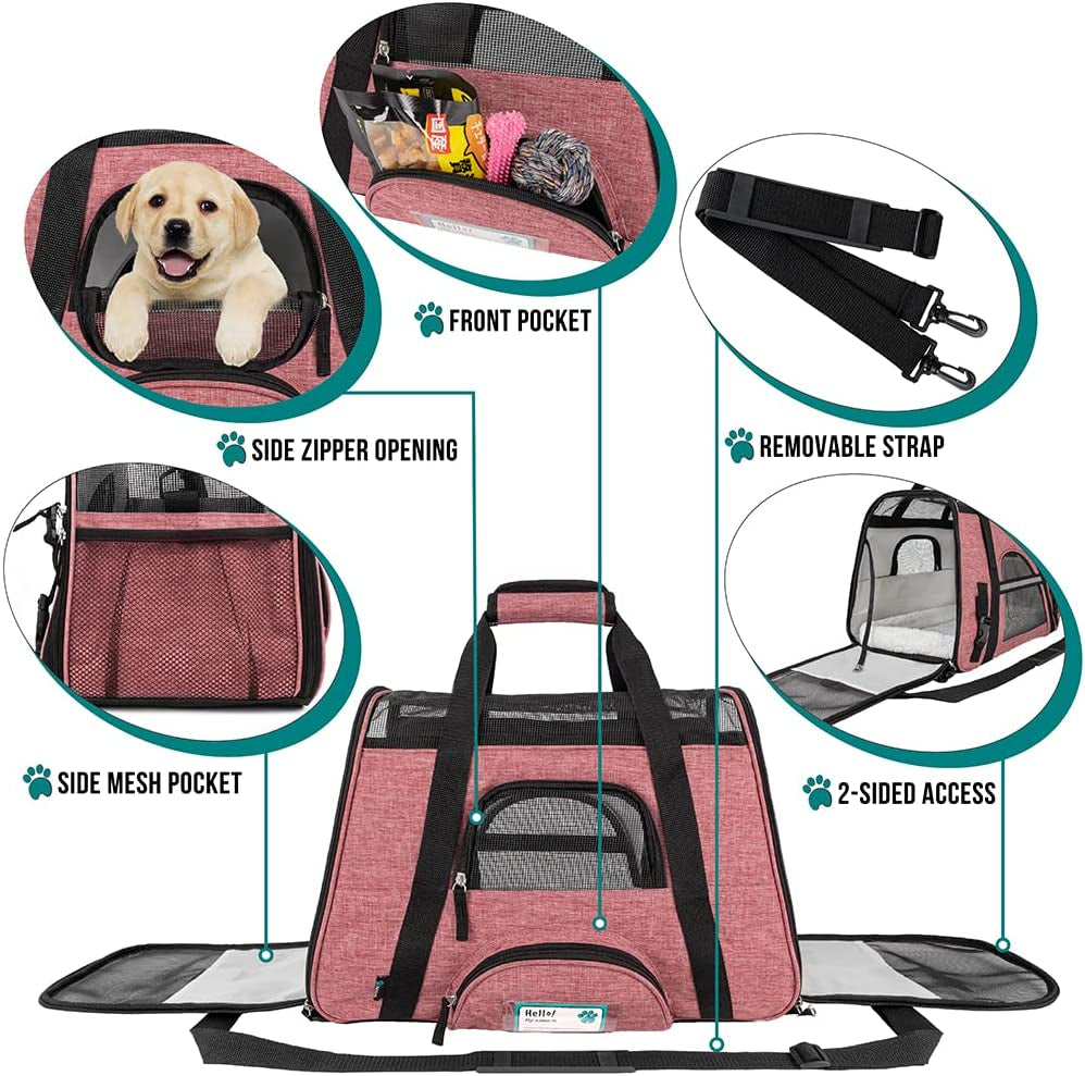 Airline Approved Soft Sided Pet Carrier for Cats and Small Dogs - Ventilated Travel Bag in Heather White and Red