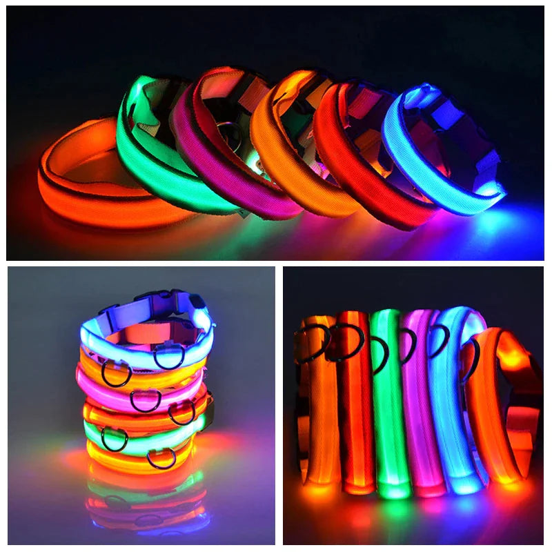 LED Adjustable Dog Collar Blinking Flashing Light Up Glow Pets Safety Waterproof