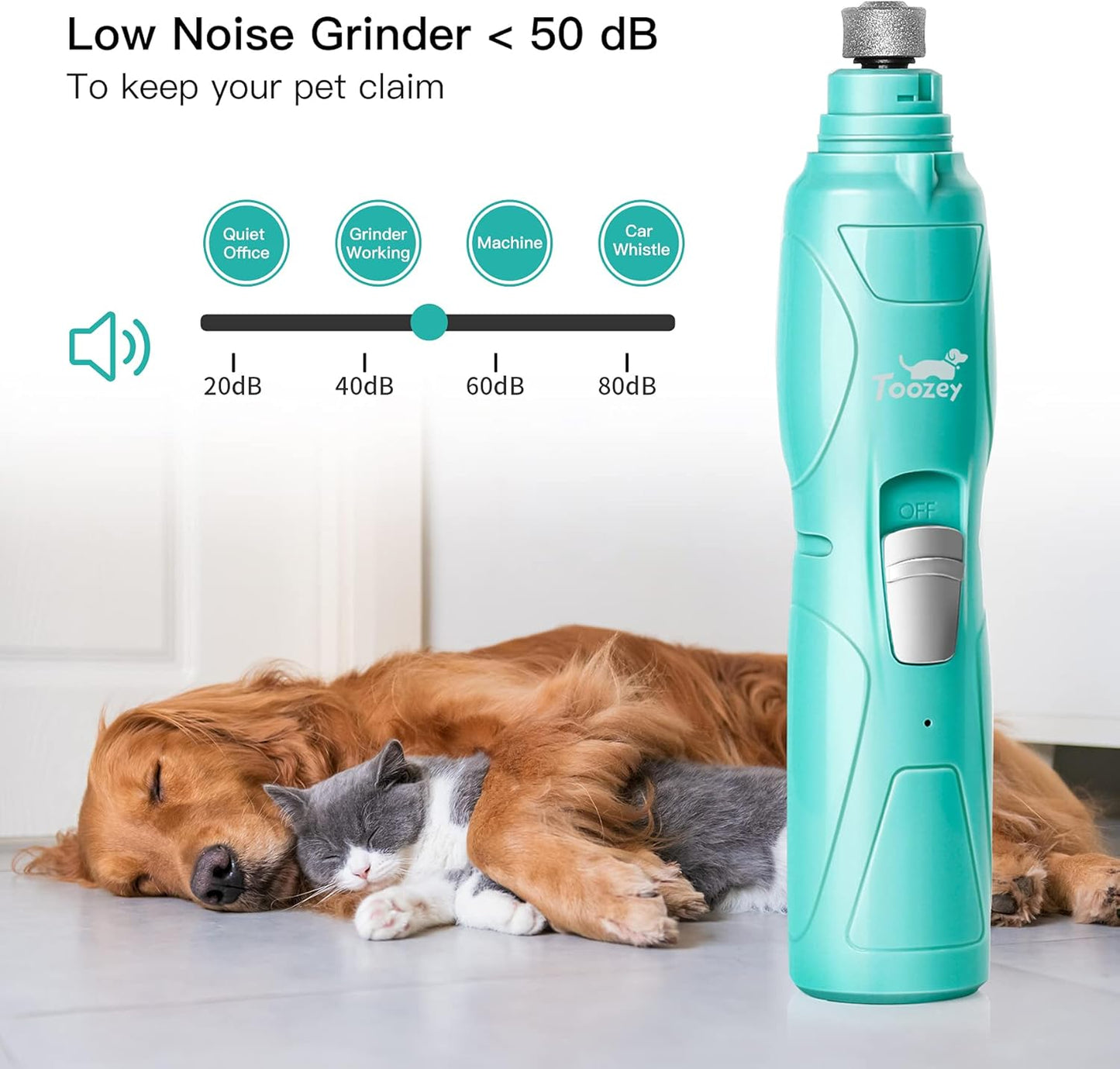 Dog Nail Grinder with LED Light, Professional 2-Speed Electric Pet Nail Trimmer with 2 Grinding Wheels, Rechargeable Quiet Dog Nail File Painless Paws Grooming for Small Medium Large Dog & Cat