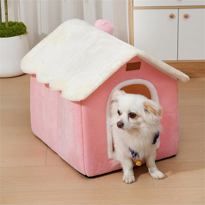 Dog House Indoor Memory Sponge, Foldable Dog House Kennel Bed Mat with Cushion for Small Medium Large Dogs Cats, Winter Warm Cat Nest Puppy Cave Sofa Pet Products (Pink, S)