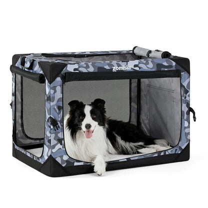 ZOMISIA Collapsible Dog Crate for Large Dogs - Portable Dog Travel Crate 36 Inch Soft Sided with Breathable Mesh Windows Foldable Dog Kennel for Indoor and Outdoor Camo