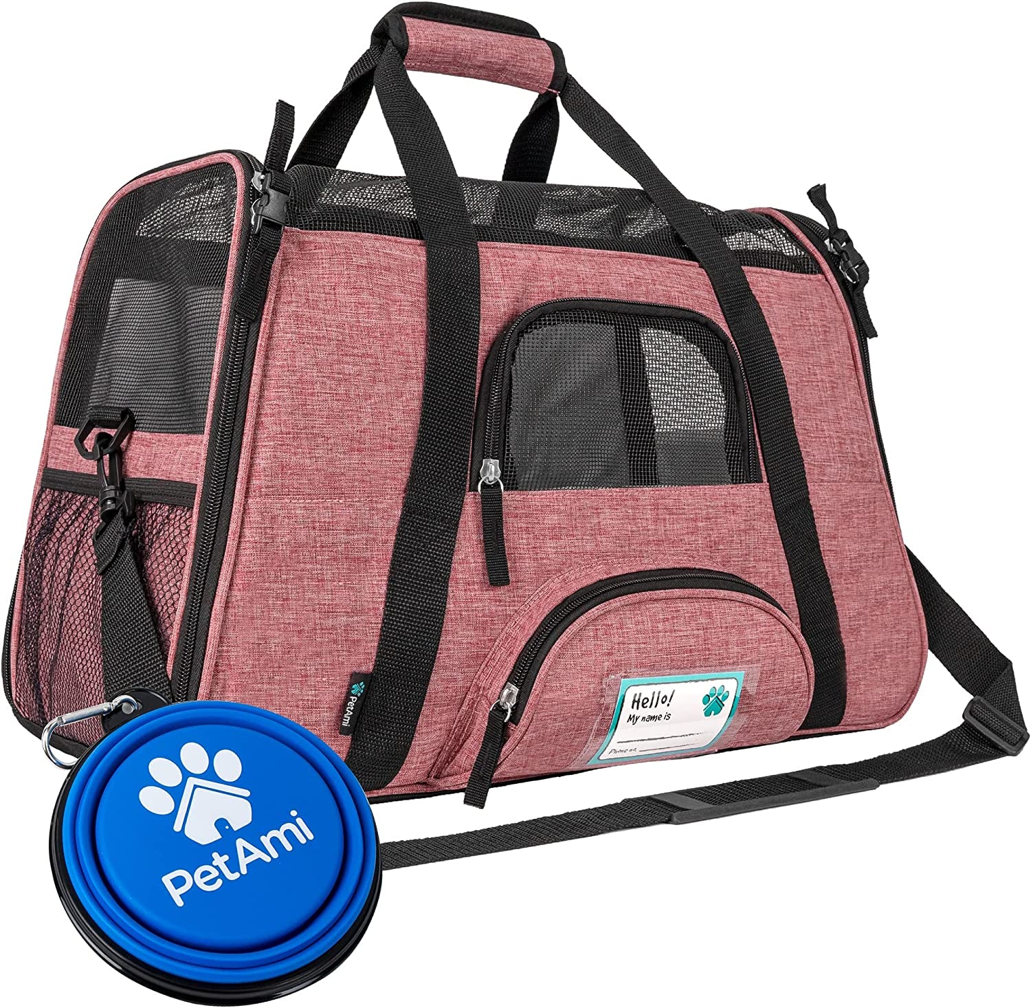 Airline Approved Soft Sided Pet Carrier for Cats and Small Dogs - Ventilated Travel Bag in Heather White and Red