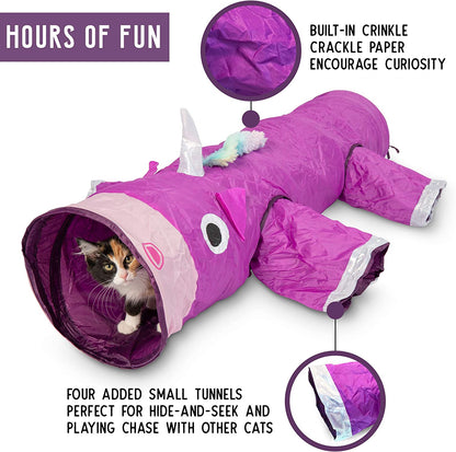 Magic Mewnicorn Multi Cat Tunnel Boredom Relief Toys with Crinkle Feather String for Dogs, Cats, Rabbits, Kittens and Guinea Pigs for Hiding Hunting and Resting