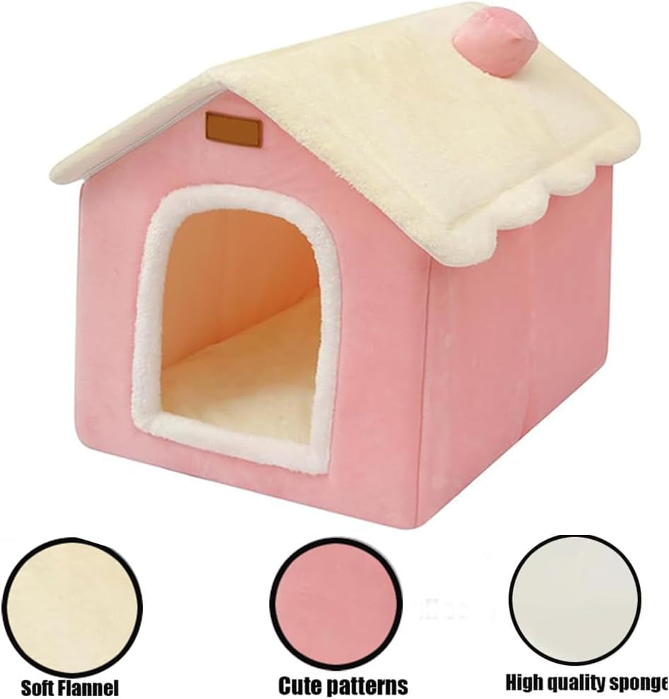 Dog House Indoor Memory Sponge, Foldable Dog House Kennel Bed Mat with Cushion for Small Medium Large Dogs Cats, Winter Warm Cat Nest Puppy Cave Sofa Pet Products (Pink, S)