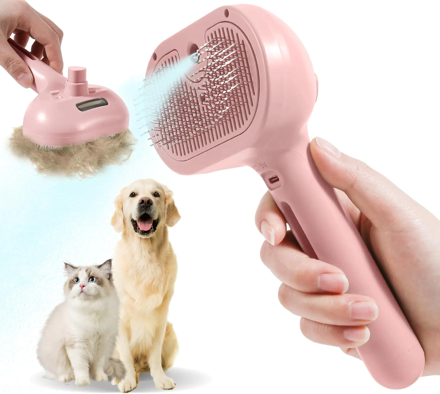 Cat Steam Brush for Shedding Cat Brush for Indoor Cats Shedding Self Cleaning Spray Pet Hair Removal Comb Spray Pet Grooming Brush with Water for Clean (Pink)