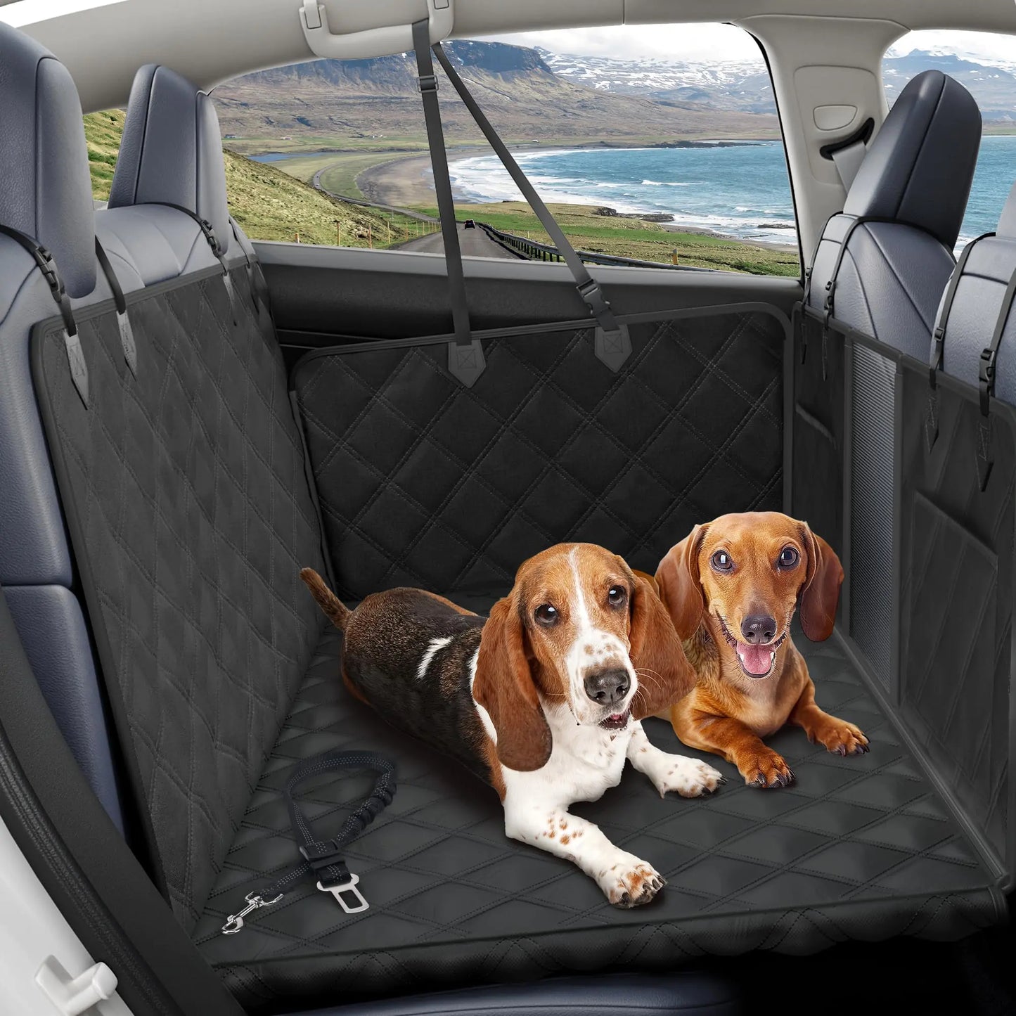 BurgeonNest Dog Hammock for Car Dog Car Seat Cover for Back Seat Hard Bottom Car Seat Cover for Dogs Backseat Protector with Mesh Window Large Space Dog Travel Bed for Car & SUV