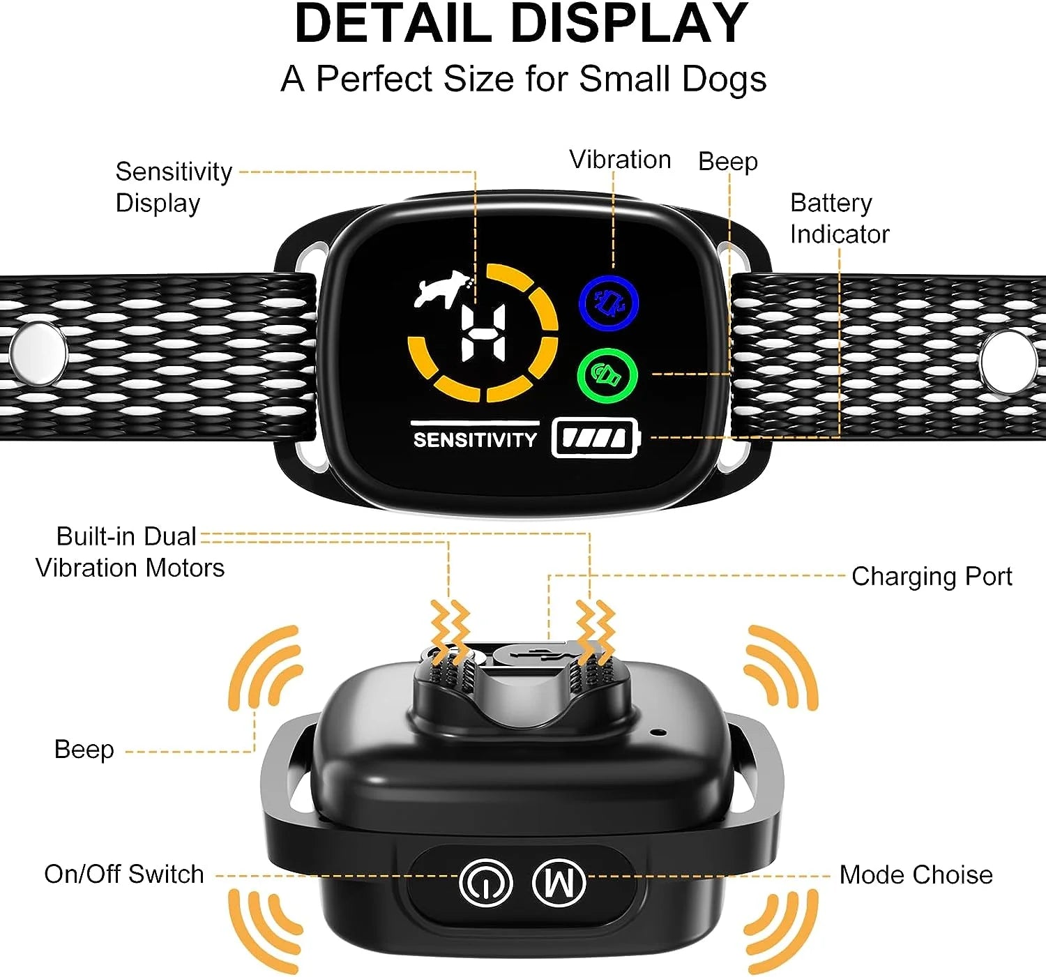 Dog Bark Collar,Anti Barking Collar with 6 Adjustable Sensitivity and Intensity Beep Vibration,Rechargeable Smart Bark Collar for Small, Medium Dogs