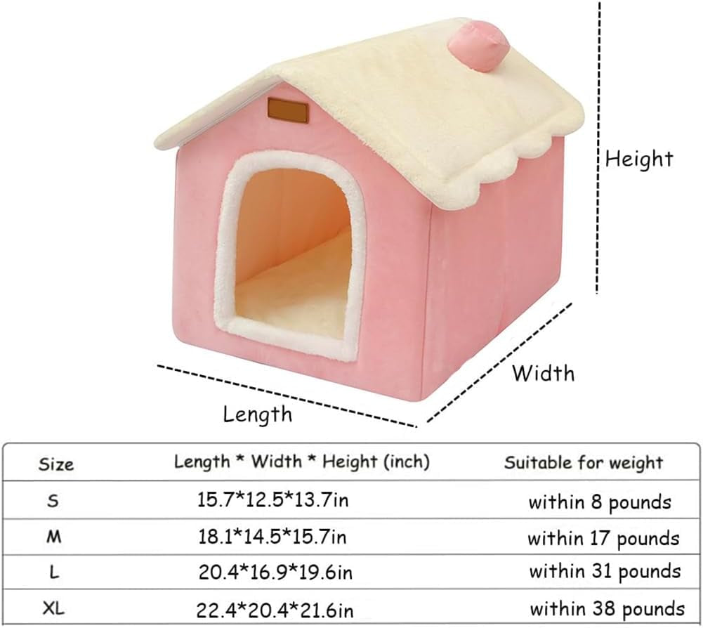 Dog House Indoor Memory Sponge, Foldable Dog House Kennel Bed Mat with Cushion for Small Medium Large Dogs Cats, Winter Warm Cat Nest Puppy Cave Sofa Pet Products (Pink, S)