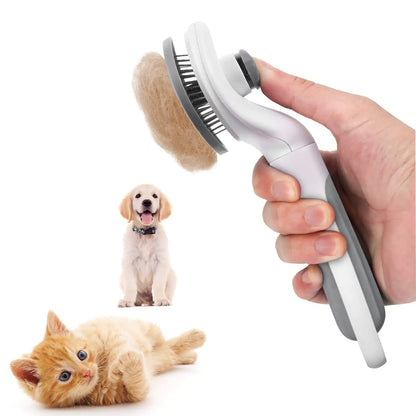 eMMiuss Cat Brush Self Cleaning Slicker Brush for Shedding and Grooming Removes Loose Undercoat Mats and Tangled Hair Grooming Comb for Cats Dogs Gray